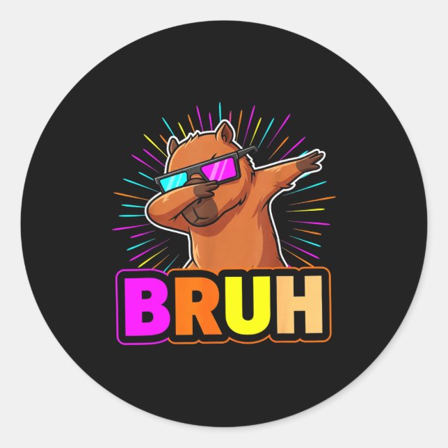 Sticker Rond Cute Dabbing Capybara Funny Animal Meme Capy Lover (Devant)