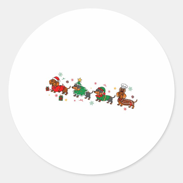Sticker Rond Cute Dachshund Christmas Parade Christmas  (Devant)