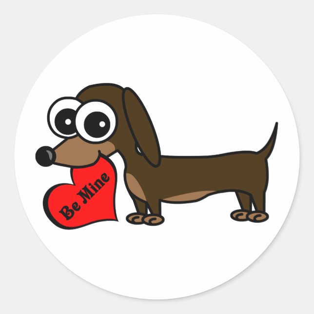 Sticker Rond Cute Dachshund Holding Be Mine Heart (Devant)