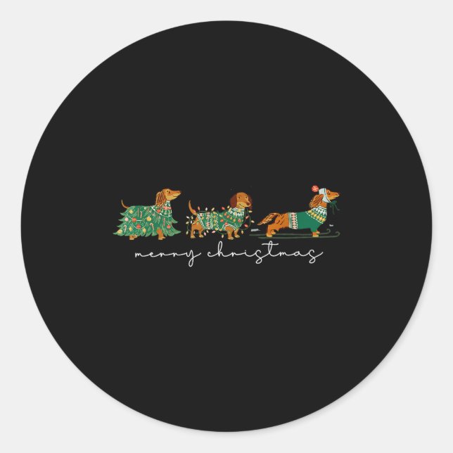 Sticker Rond Cute Dachshund Merry Christmas Weiner Dog Lover Xm (Devant)
