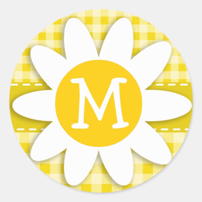 Sticker Rond Cute Daisy sur En vichy jaune or (Devant)