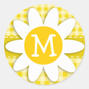 Sticker Rond Cute Daisy sur En vichy jaune or