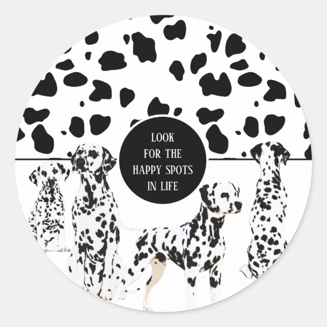 Sticker Rond Cute Dalmatiens Noir & Blanc Zones Joyeuses (Devant)