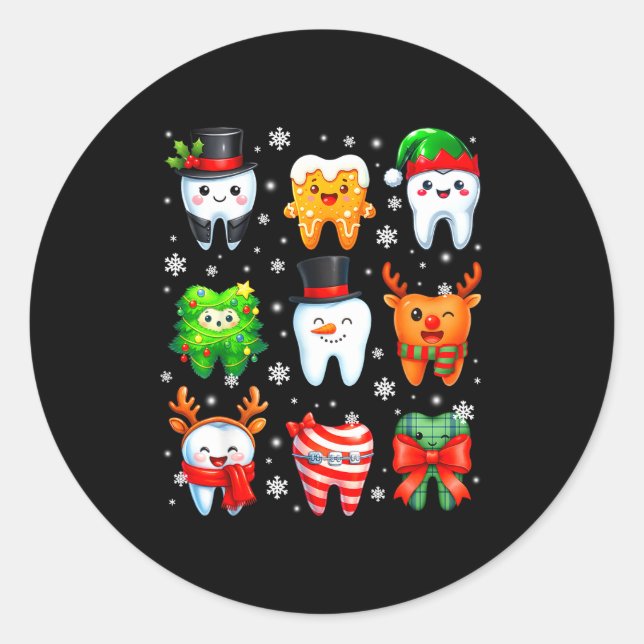 Sticker Rond Cute Dental Tooth Snowman Christmas Xmas Men Women (Devant)