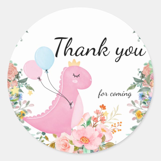 Sticker Rond Cute dino couronne ballon flore (Devant)
