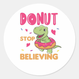 Sticker Rond Cute Dino T-Rex Animaux Amusants En Pun De Donut