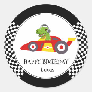 Sticker Rond Cute Dinosaur Anniversaire voiture de course enfan