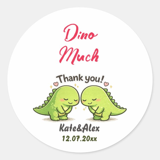 Sticker Rond Cute Dinosaur Couple Wedding Thank You (Devant)