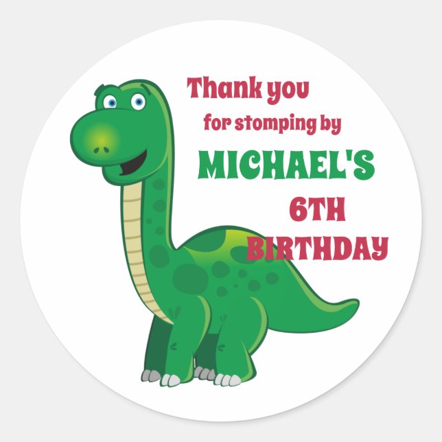 Sticker Rond Cute Dinosaur Enfants Jurassique fête d'anniversai (Devant)