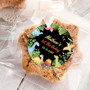 Sticker Rond Cute Dinosaur Garçon Première fête d'anniversaire