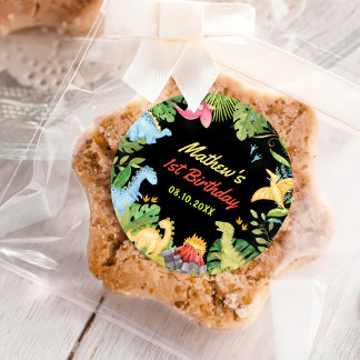 Sticker Rond Cute Dinosaur Garçon Première fête d'anniversaire