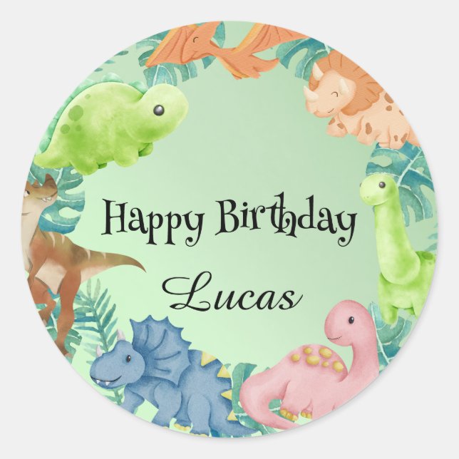Sticker Rond Cute dinosaur jungle anniversaire de enfant de l'é (Devant)