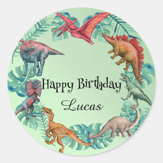 Sticker Rond Cute dinosaur jungle École anniversaire de enfant  (Devant)