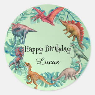 Sticker Rond Cute dinosaur jungle École anniversaire de enfant