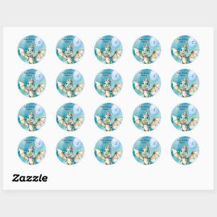 Sticker Rond Cute Dinosaur rugir garçon Bonne fête d'anniversai