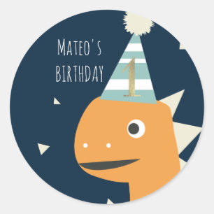 Sticker Rond Cute Dinosaur Un Premier Anniversaire Faux Gold