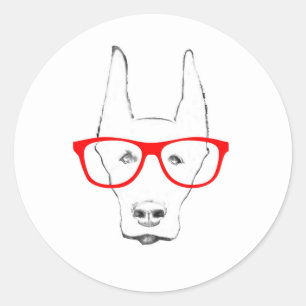 Sticker Rond Cute Doberman Pinscher Dog Face w Spectacle Esquis