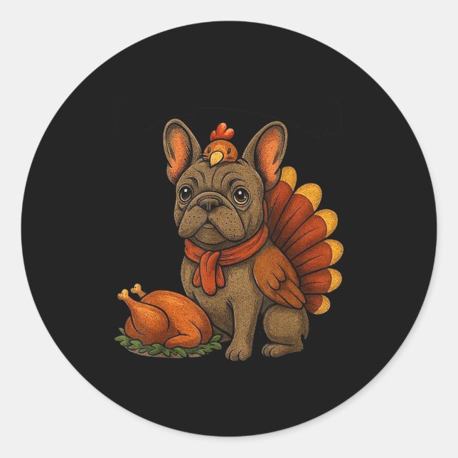 Sticker Rond Cute Dog Frenchie Thanksgiving Kids Teen Girl Boy  (Devant)