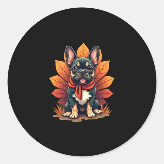 Sticker Rond Cute Dog Frenchie Thanksgiving Kids Teen Girl Boy  (Devant)