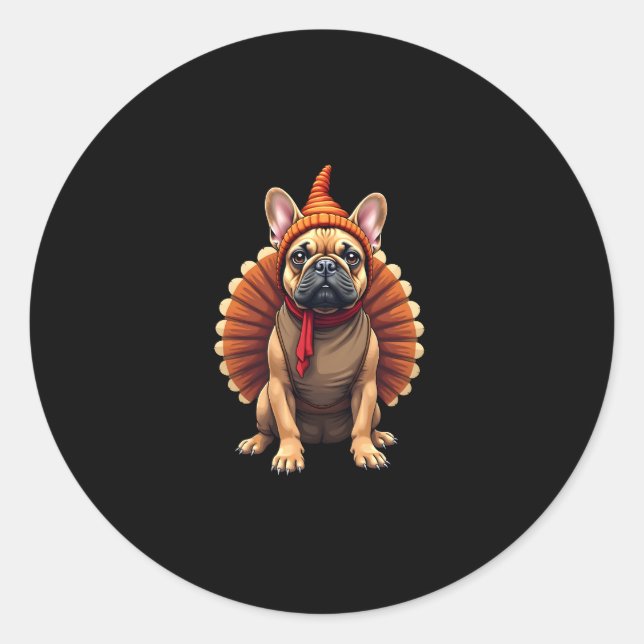 Sticker Rond Cute Dog Frenchie Thanksgiving Kids Teen Girl Boy  (Devant)