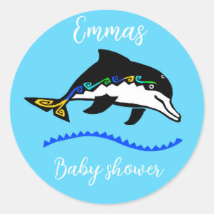Sticker Rond Cute DOLPHIN -Animal - Baby shower - Personnaliser
