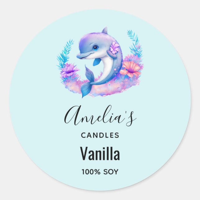 Sticker Rond Cute Dolphin Sea Creator - Bougie Business (Devant)