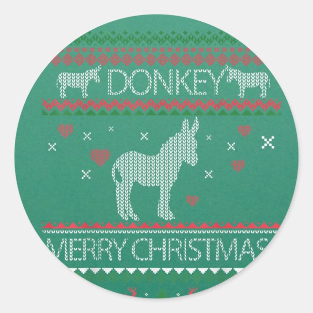 Sticker Rond Cute Donkey Ugly Sweater Christmas Holiday Winter (Devant)