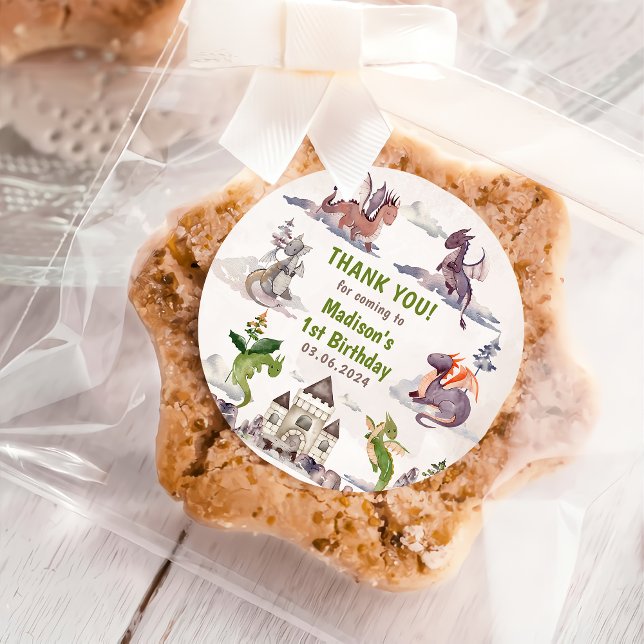 Sticker Rond Cute Dragon 1ère fête d'anniversaire (Créateur téléchargé)