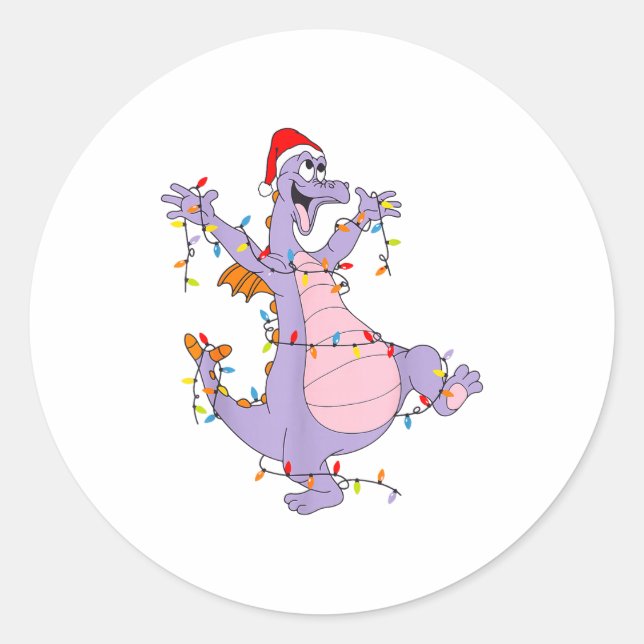 Sticker Rond Cute Dragon Christmas Lights Santa Hat Animal Men  (Devant)
