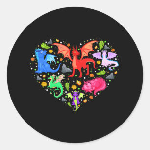 Sticker Rond Cute Dragon Coeur Saint Valentin Animaux amusants