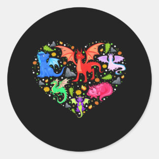 Sticker Rond Cute Dragon Coeur Saint Valentin Animaux amusants