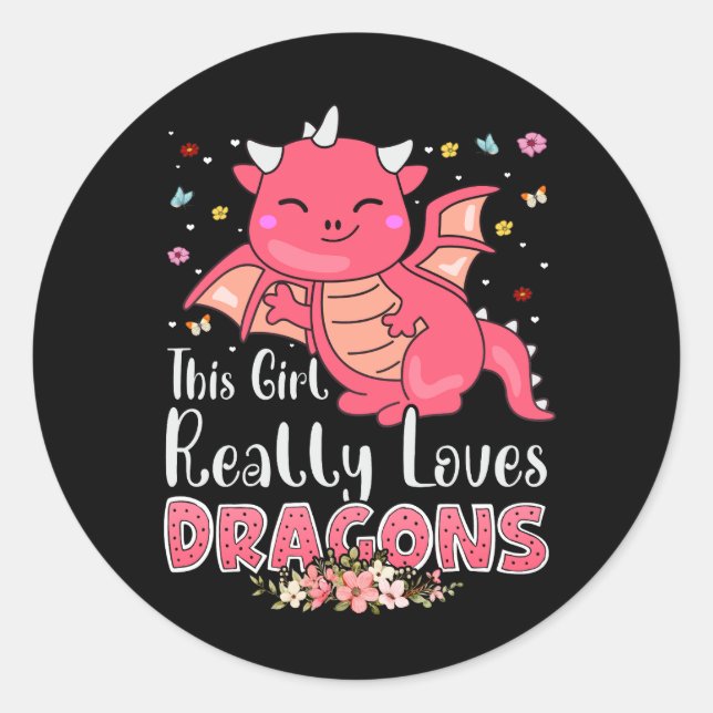 Sticker Rond Cute Dragon Girl aime Dragons Ailes Imaginaire Feu (Devant)