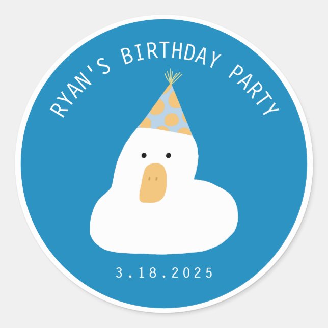 Sticker Rond Cute Duck Anniversaire Casquette Célébration Nom p (Devant)