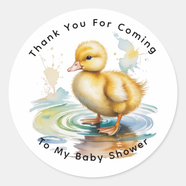 Sticker Rond Cute Duckling Gender Neutral Baby Shower (Devant)