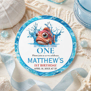Sticker Rond Cute Eau Bleu Poisson 1er anniversaire