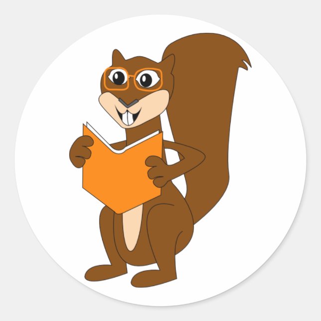 Sticker Rond Cute écureuil de dessin avec lunettes Livre de lec (Devant)