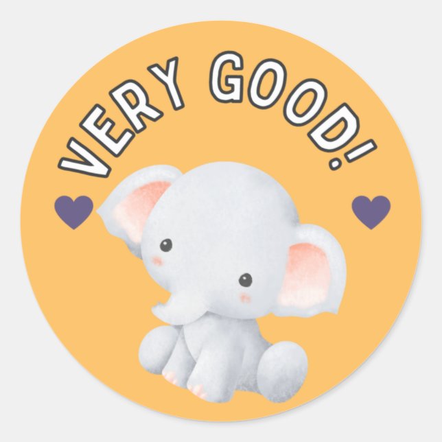Sticker Rond Cute Elephant Good Job Student Progress Award (Devant)