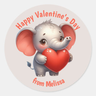 Sticker Rond Cute Elephant Red Heart Valentine