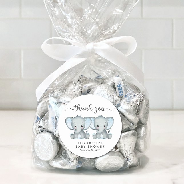 Sticker Rond Cute Elephant Twin Baby Boys Douche Merci (Créateur téléchargé)