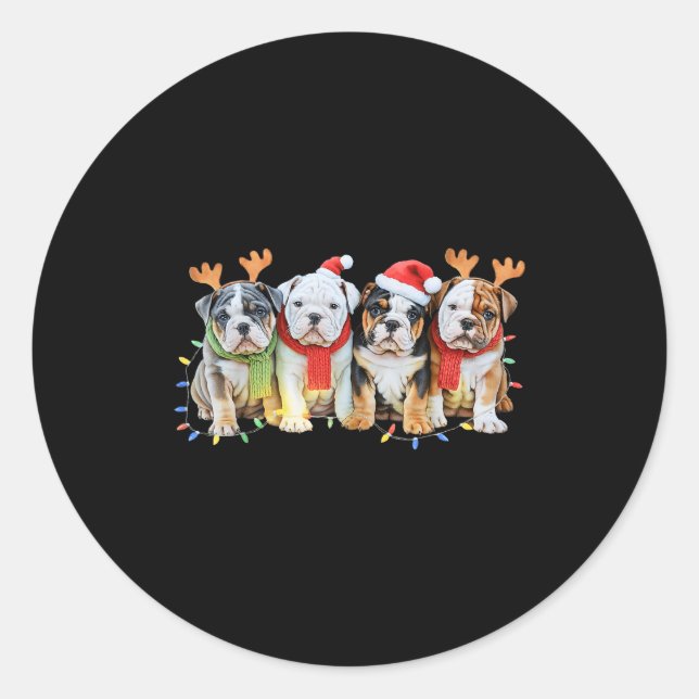 Sticker Rond Cute English Bulldog Christmas Lights Xmas Bulldog (Devant)