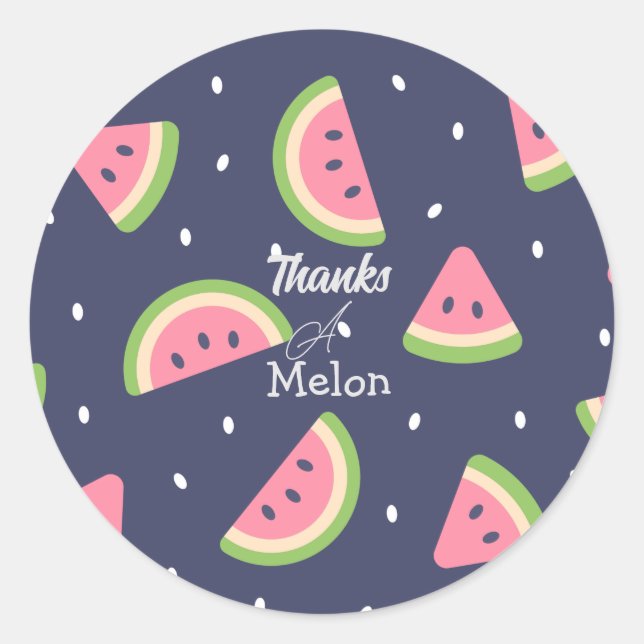 Sticker Rond Cute Eté Bleu Vert Merci Watermelon (Devant)