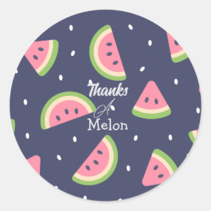 Sticker Rond Cute Eté Bleu Vert Merci Watermelon