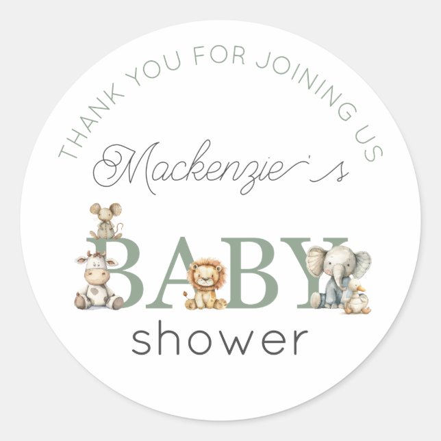 Sticker Rond Cute farci Animaux Baby shower neutre genre (Devant)