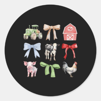 Sticker Rond Cute Farm Animaux Vache Cochon Poulet Coquette Agr