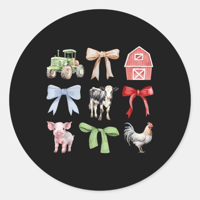Sticker Rond Cute Farm Animaux Vache Cochon Poulet Coquette Agr (Devant)