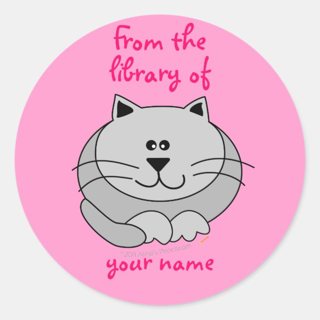 Sticker Rond Cute Fat Chat Rose Personnalisé Enfants Plaques de (Devant)