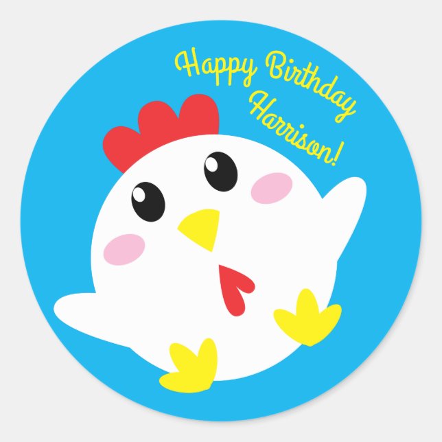 Sticker Rond Cute ferme de poulet Enfants 1er fête d'anniversai (Devant)