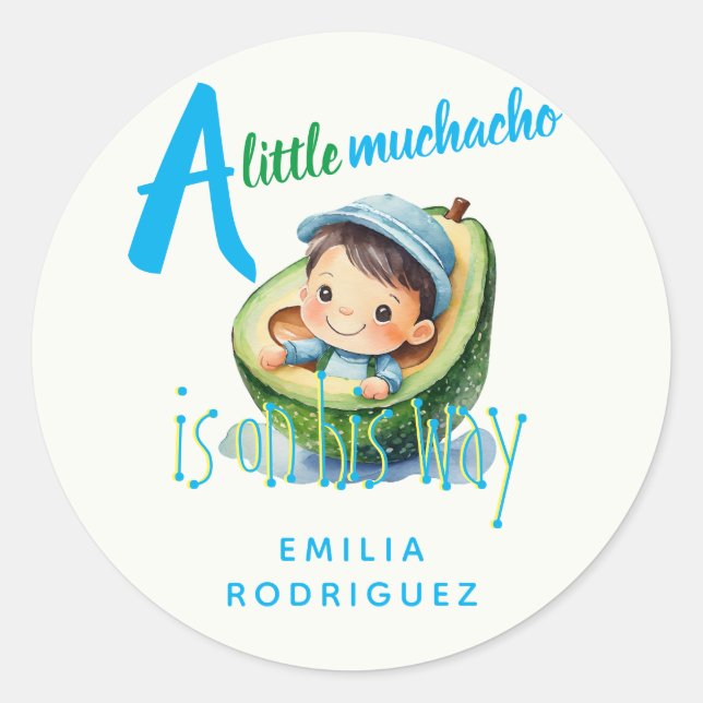 Sticker Rond Cute Fiesta Boy Baby shower Muchacho Faveurs Cadea (Devant)