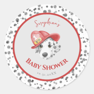 Sticker Rond Cute Fire Fighter Baby shower dalmate