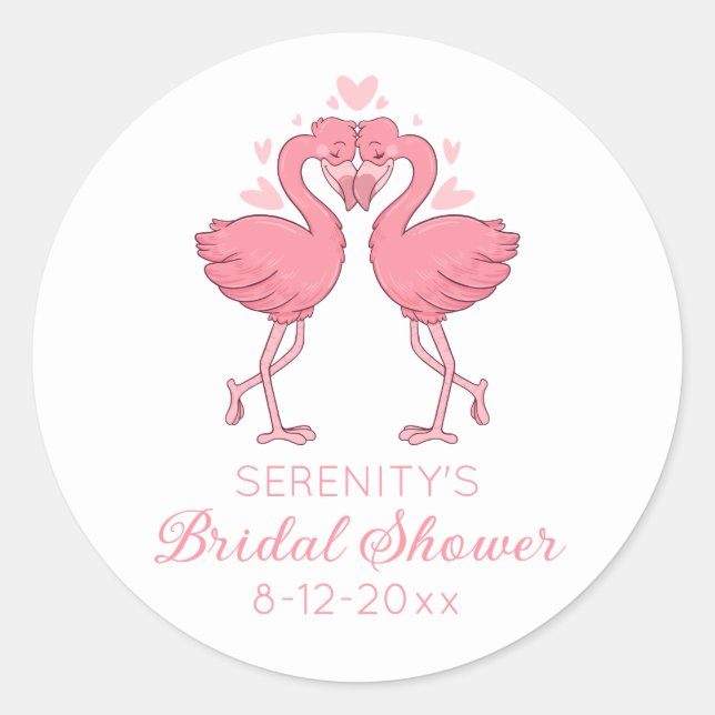 Sticker Rond Cute Flamingo Pink Tropical Beach Bridal Shower (Devant)